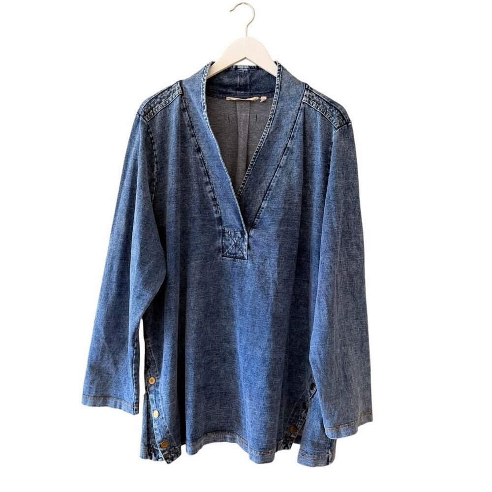 Soft Surroundings Denim Blue Long Sleeve Tunic Lightweight Plus Size 3X # 2703